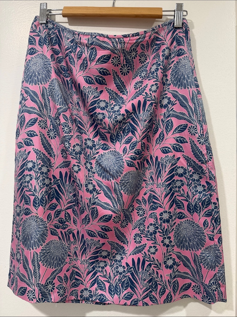 JCrew Silk Pink & Navy Floral A-Line Skirt